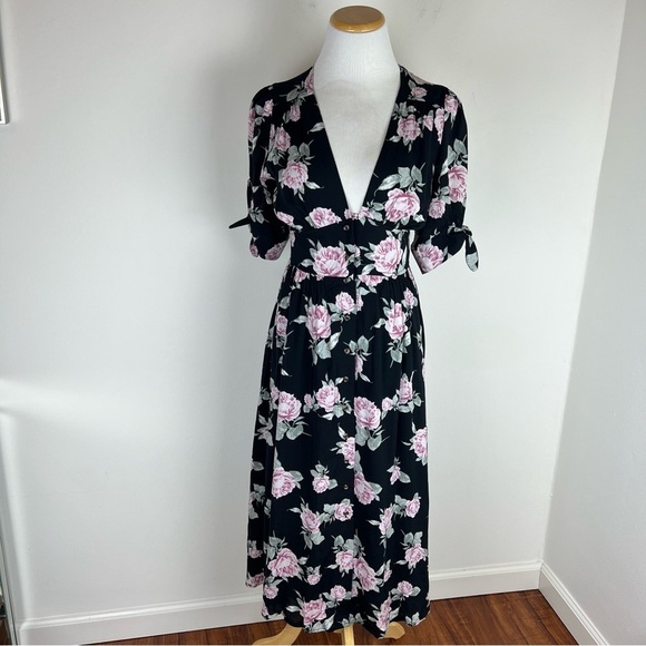 Free People Love of My Life Floral Print Midi Dress Size XS Black Pink - Picture 5 of 10